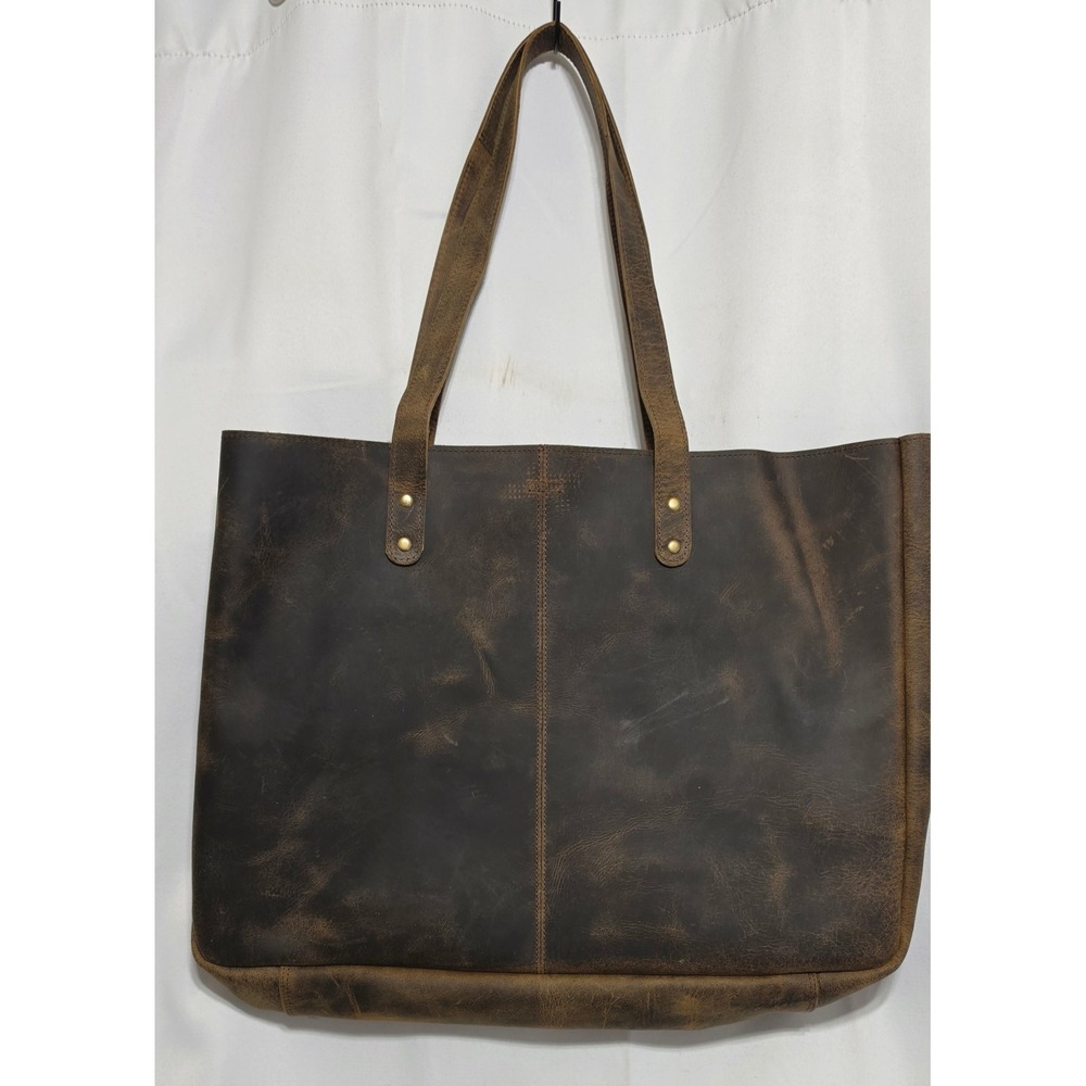 KomalC Buffalo Leather Tote Bag Brown Distressed Shopper Handbag